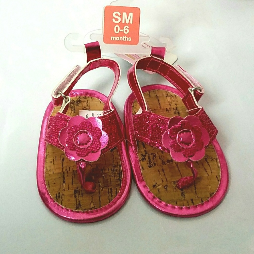 Luvable Friends Fuschia Sequin Flower Thong Sandal